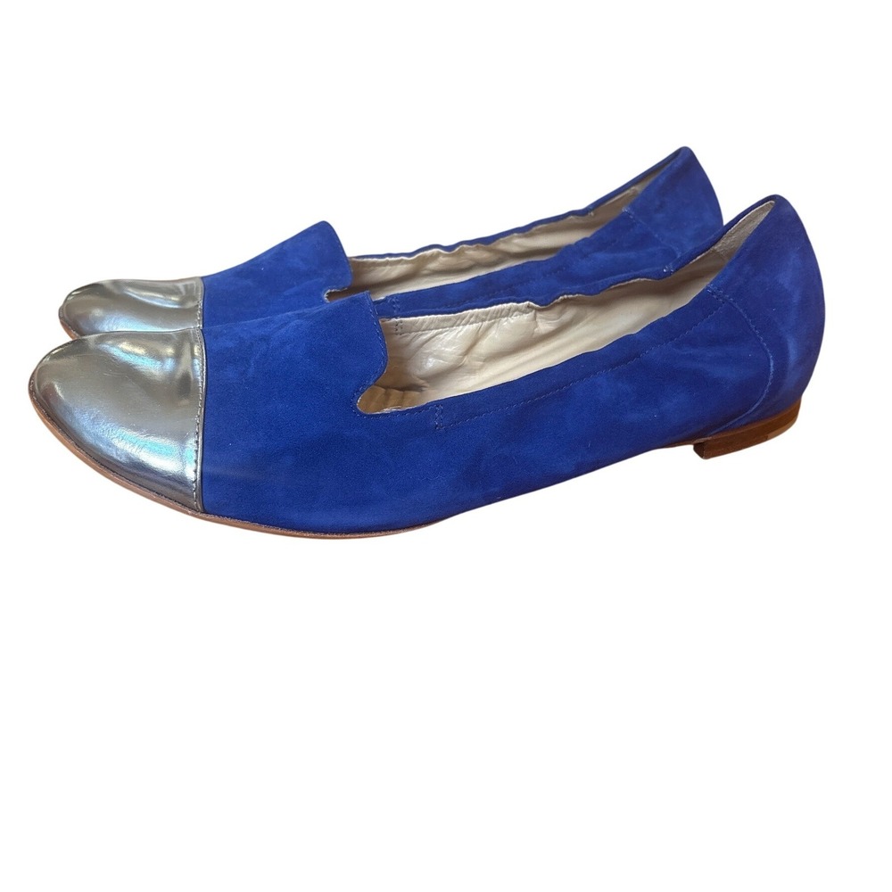 AGL Ballet Flats Women Blue‎ Suede Metallic Cap Toe Italian Made SIZE 44